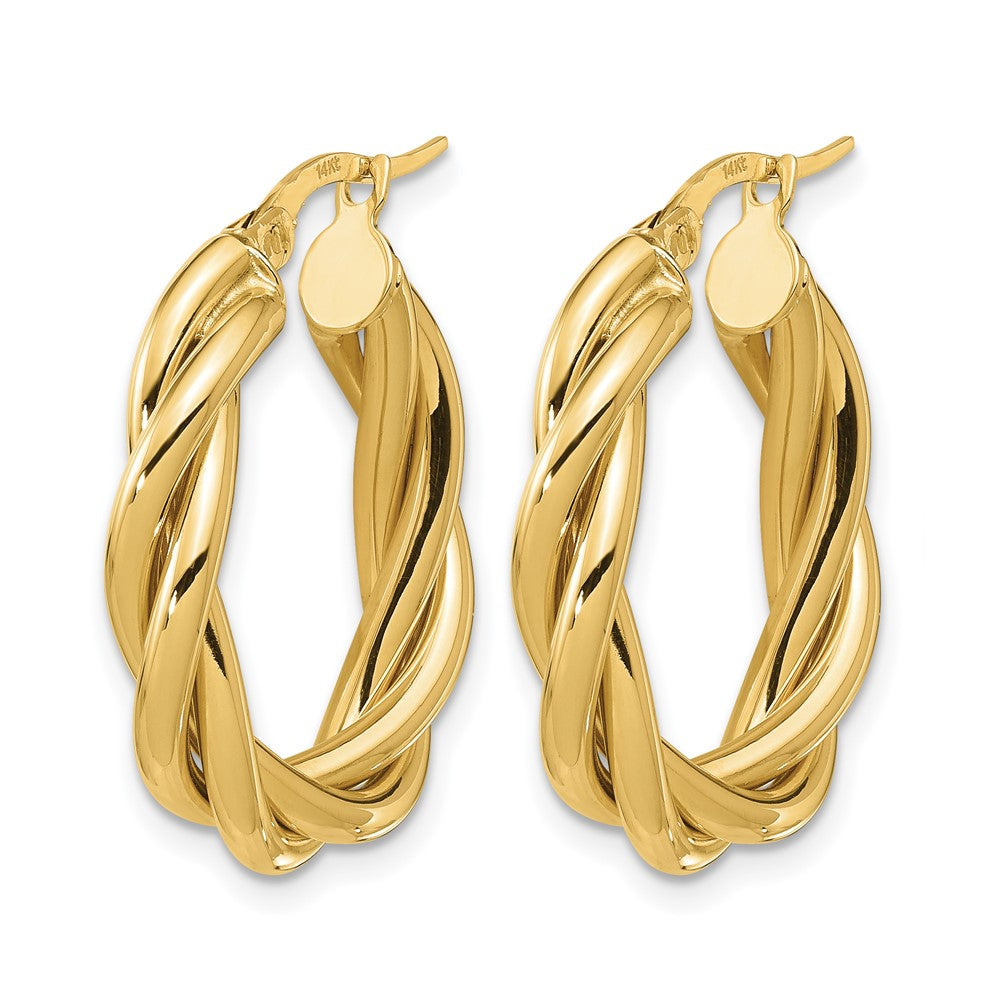 14K Yellow Gold Polished Twisted Oval Hoop Earrings