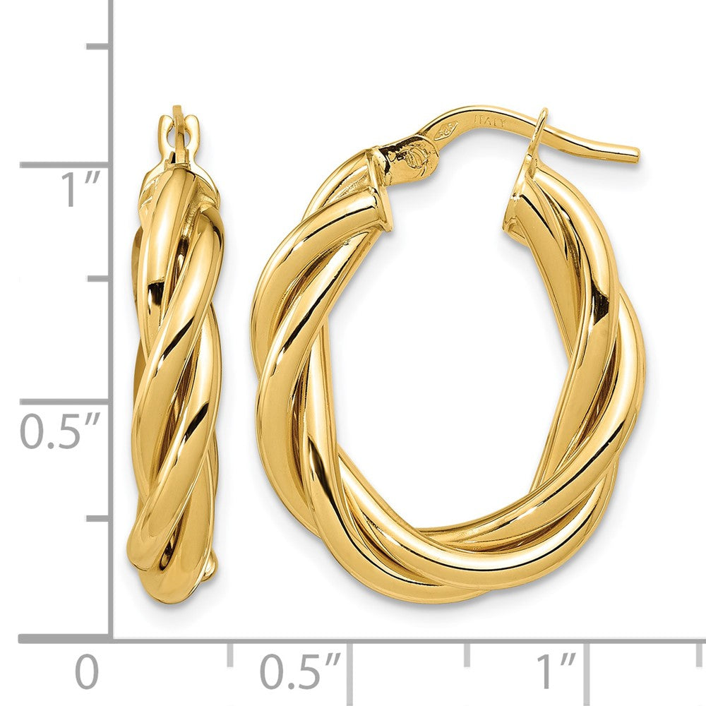 14K Yellow Gold Polished Twisted Oval Hoop Earrings