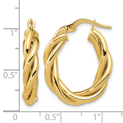 14K Yellow Gold Polished Twisted Oval Hoop Earrings