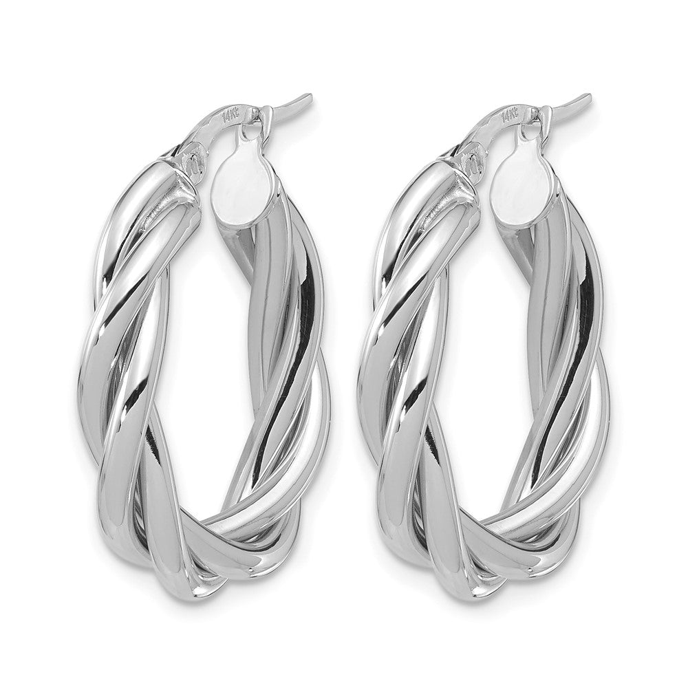 14K Yellow & Rhodium White Rh Plat Polished Twisted Oval Hoop Earrings