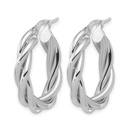 14K Yellow & Rhodium White Rh Plat Polished Twisted Oval Hoop Earrings