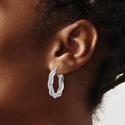 14K Yellow & Rhodium White Rh Plat Polished Twisted Oval Hoop Earrings