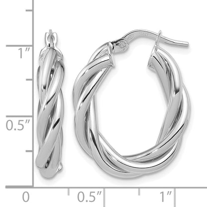 14K Yellow & Rhodium White Rh Plat Polished Twisted Oval Hoop Earrings