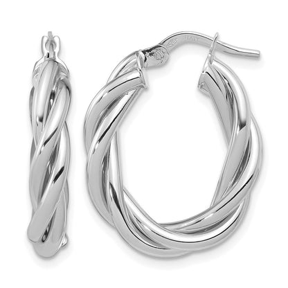 14K Yellow & Rhodium White Rh Plat Polished Twisted Oval Hoop Earrings