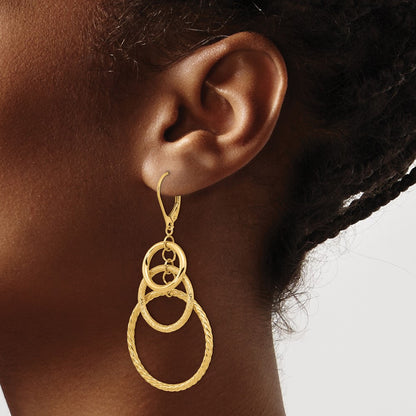 14K Yellow Gold Polished And Textured Leverback Earrings