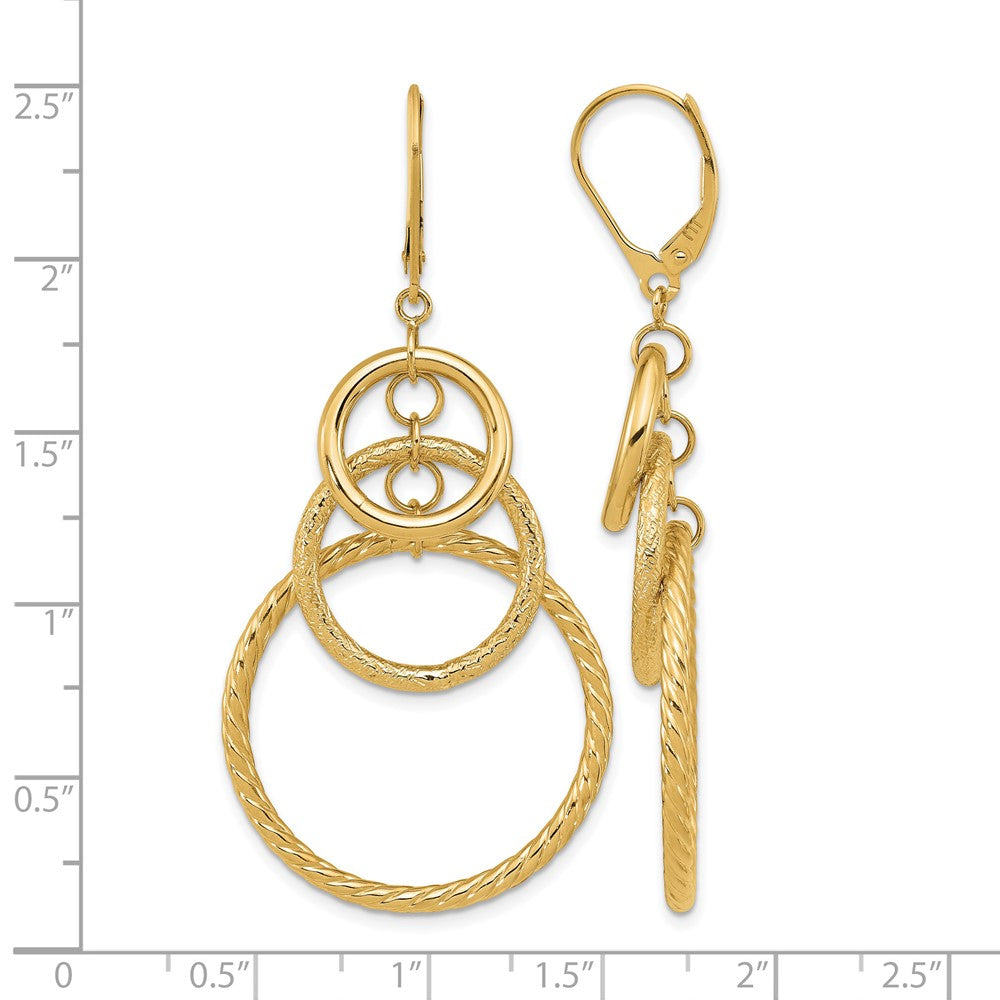 14K Yellow Gold Polished And Textured Leverback Earrings