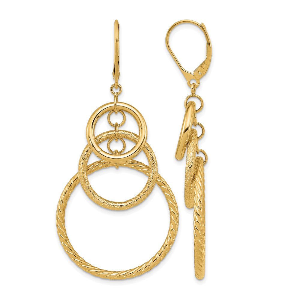 14K Yellow Gold Polished And Textured Leverback Earrings