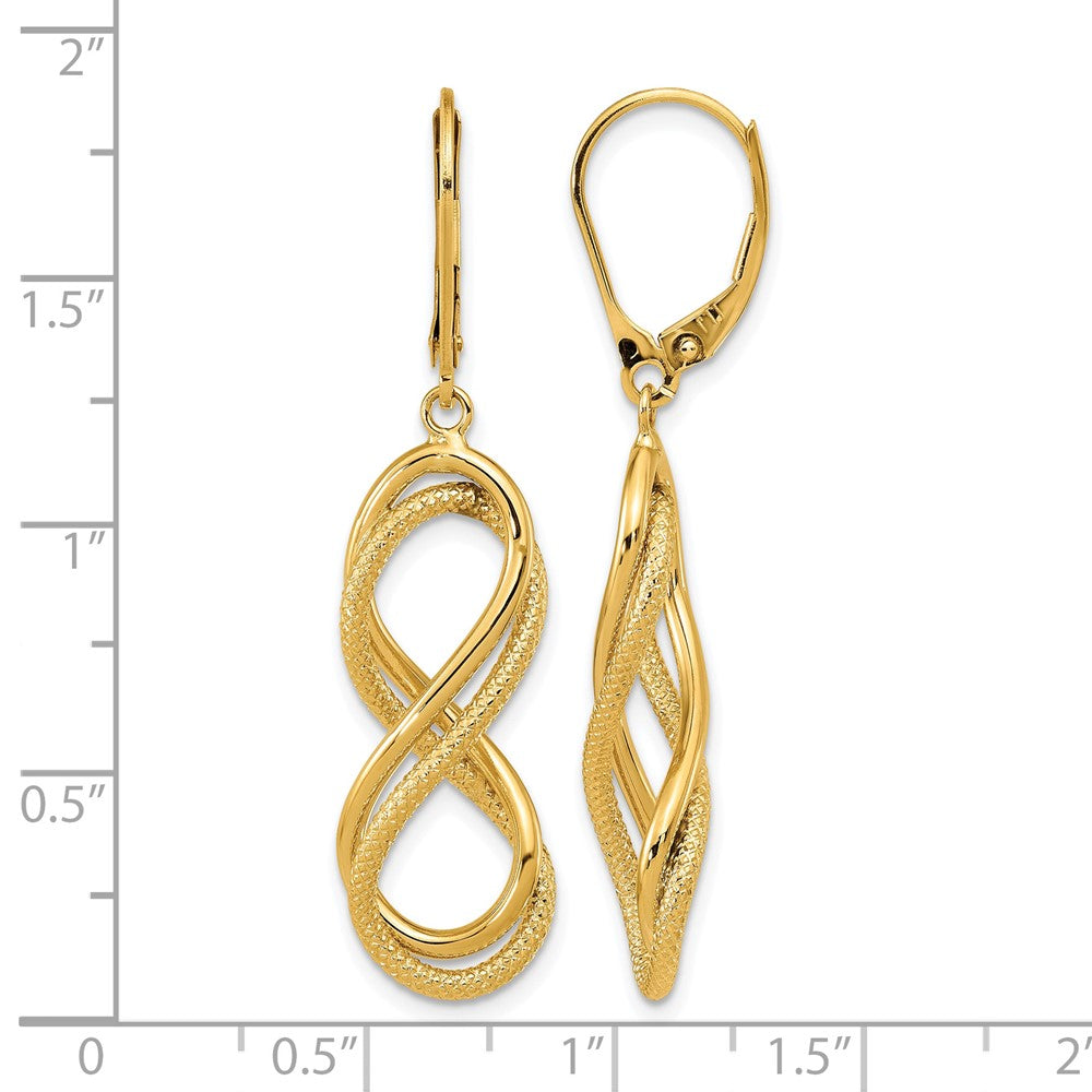 14K Yellow Gold Polished Textured Infinity Leverback Earrings