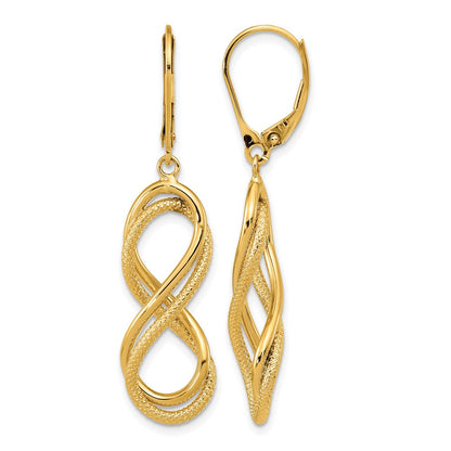 14K Yellow Gold Polished Textured Infinity Leverback Earrings