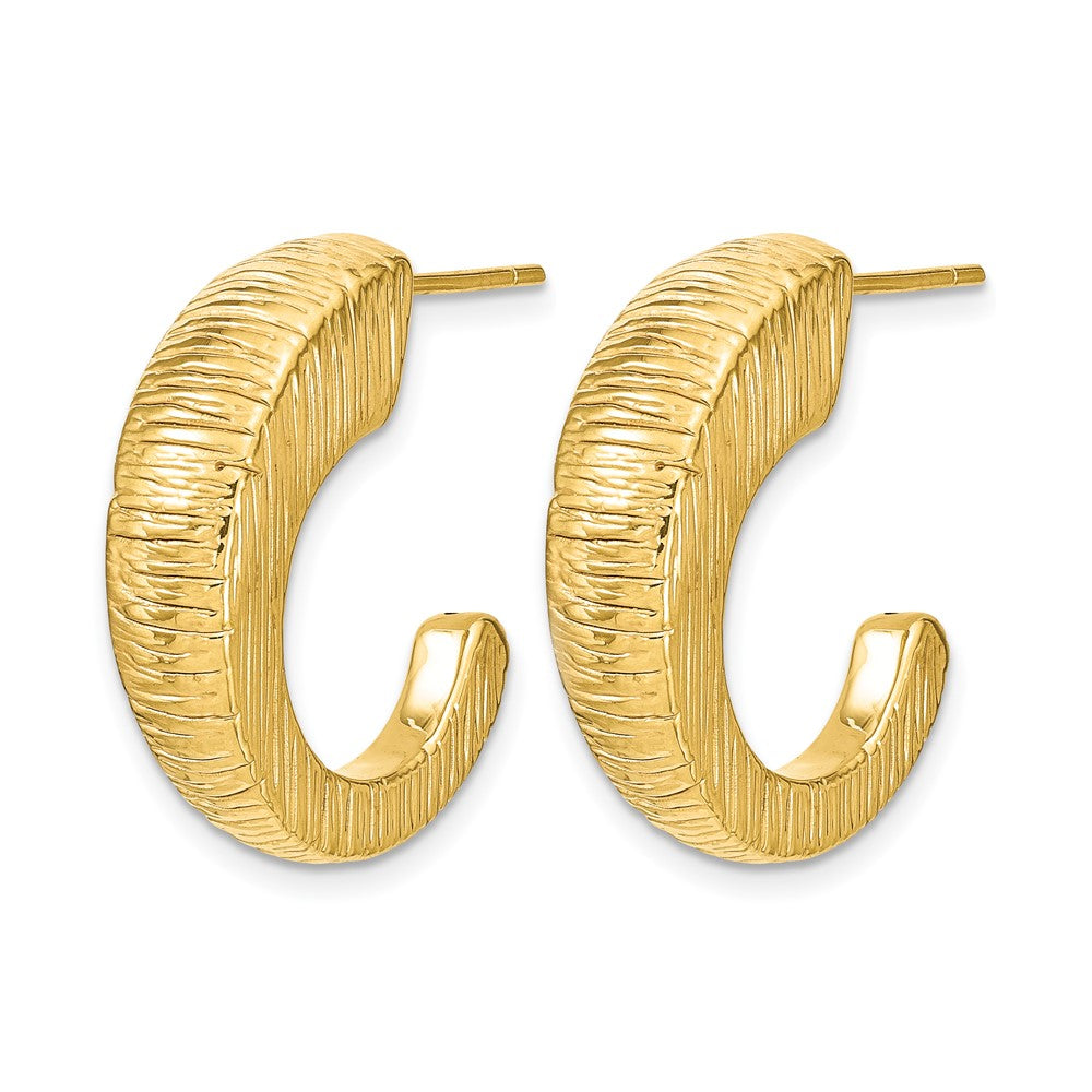 14K Yellow Gold Polished Textured J Hoop Earrings