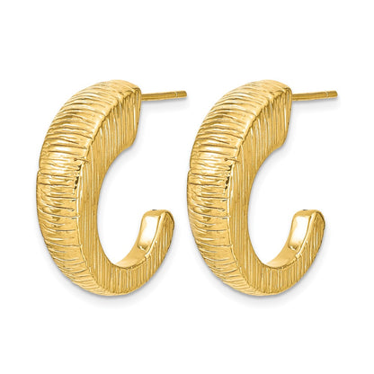 14K Yellow Gold Polished Textured J Hoop Earrings