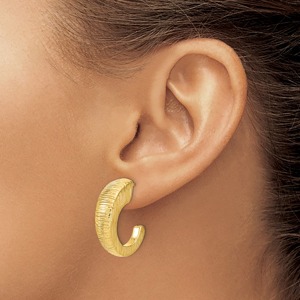 14K Yellow Gold Polished Textured J Hoop Earrings