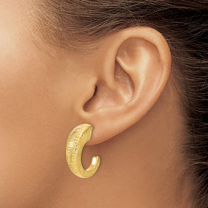 14K Yellow Gold Polished Textured J Hoop Earrings