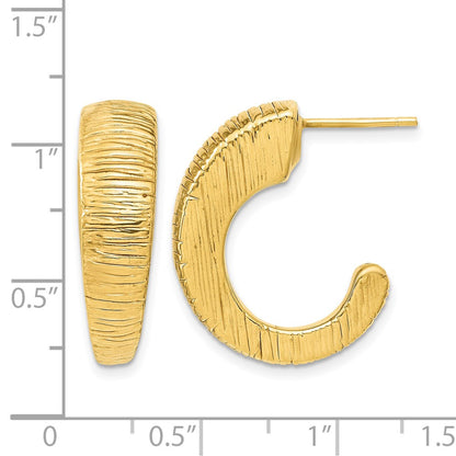 14K Yellow Gold Polished Textured J Hoop Earrings