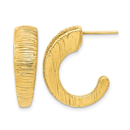 14K Yellow Gold Polished Textured J Hoop Earrings