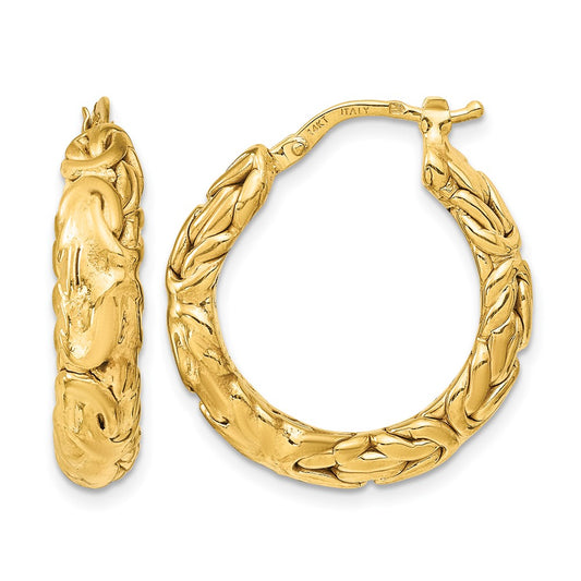 14K Yellow Gold Polished Textured Hoop Earrings