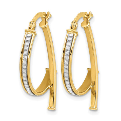14K Yellow Gold Polished Glitter Infused Hoop Earrings