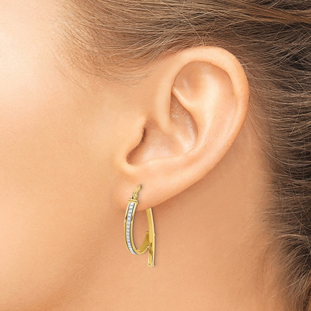 14K Yellow Gold Polished Glitter Infused Hoop Earrings