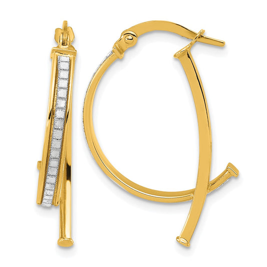 14K Yellow Gold Polished Glitter Infused Hoop Earrings