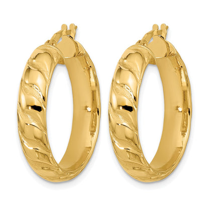 14K Yellow Gold Polished And Twisted Hoop Earrings