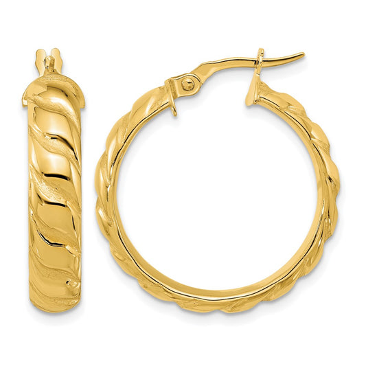 14K Yellow Gold Polished And Twisted Hoop Earrings