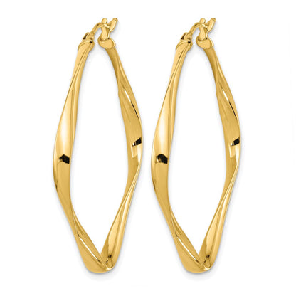 14K Yellow Gold Polished Twisted Square Hoop Earrings
