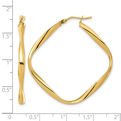14K Yellow Gold Polished Twisted Square Hoop Earrings