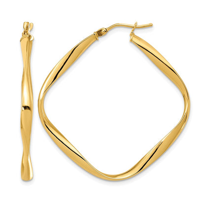 14K Yellow Gold Polished Twisted Square Hoop Earrings