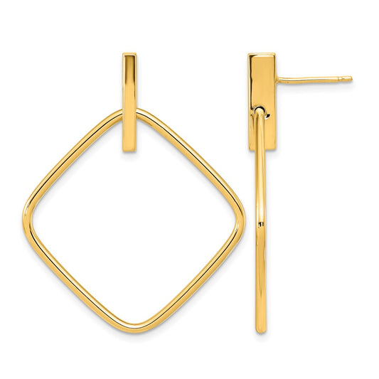 14K Yellow Gold Polished Square Post Dangle Earrings