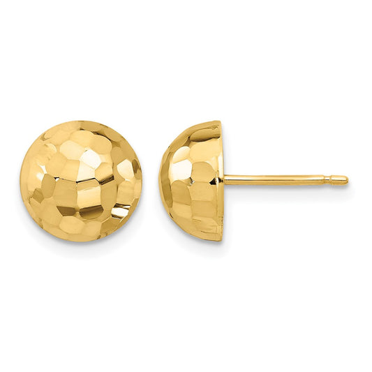 14K Yellow Gold Polished D/C 10mm Button Post Earrings