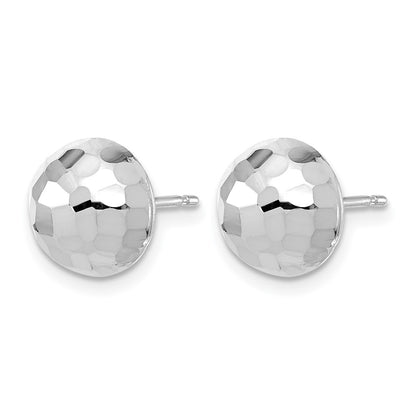 14K White Gold Polished D/C 10mm Button Post Earrings