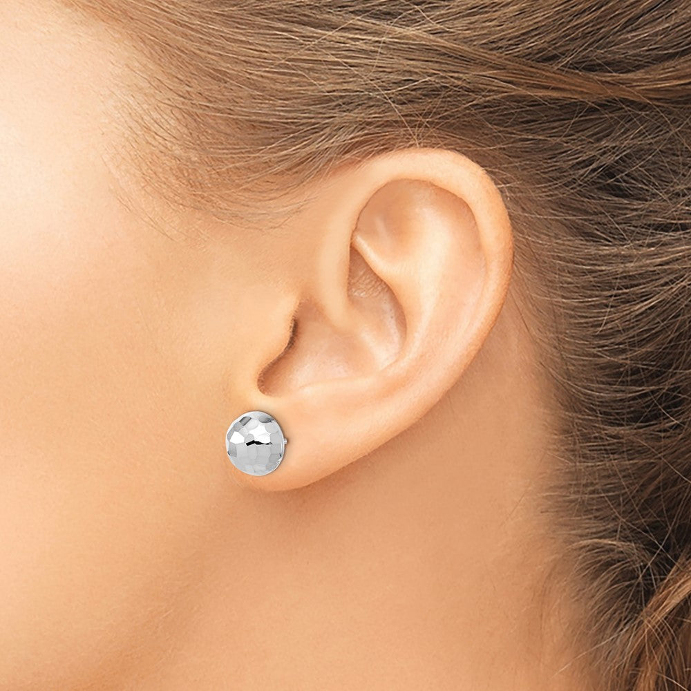 14K White Gold Polished D/C 10mm Button Post Earrings
