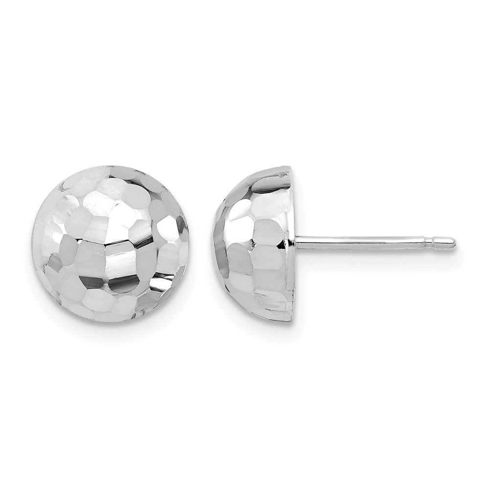 14K White Gold Polished D/C 10mm Button Post Earrings
