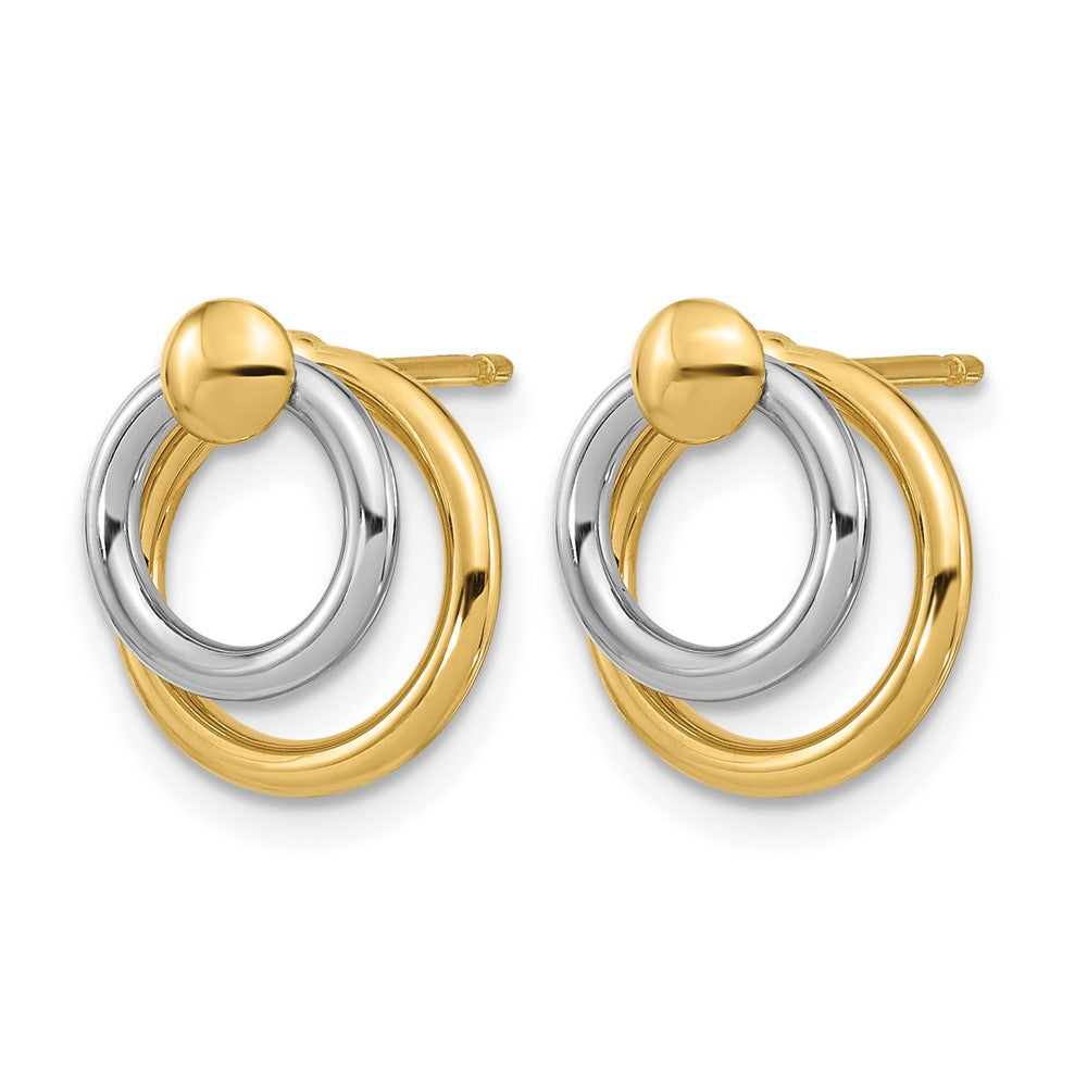 14K Two Tone Polished Post Dangle Earrings