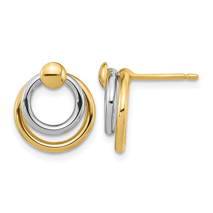 14K Two Tone Polished Post Dangle Earrings