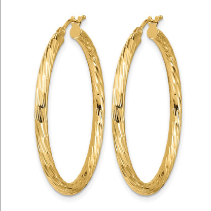 14K Yellow Gold Polished D/C Hoop Earrings