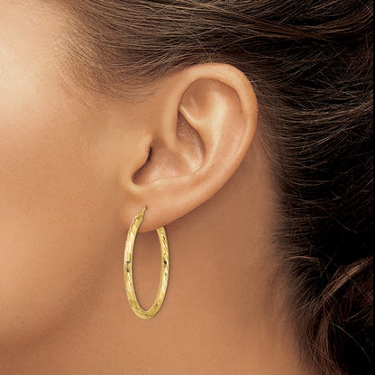 14K Yellow Gold Polished D/C Hoop Earrings