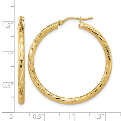 14K Yellow Gold Polished D/C Hoop Earrings
