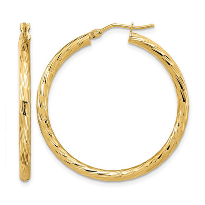 14K Yellow Gold Polished D/C Hoop Earrings