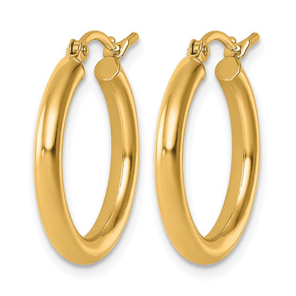 14K Yellow Gold Polished 2.5mm Lightweight Tube Hoop Earrings