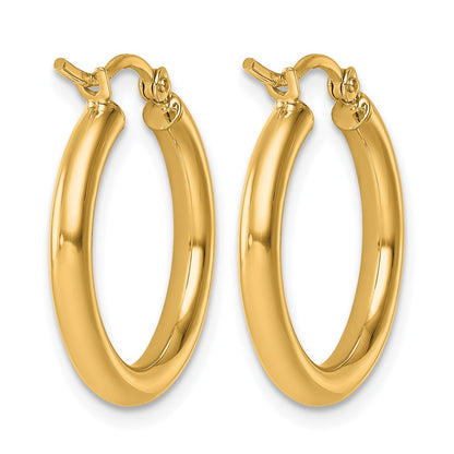 14K Yellow Gold Polished 2.5mm Lightweight Tube Hoop Earrings