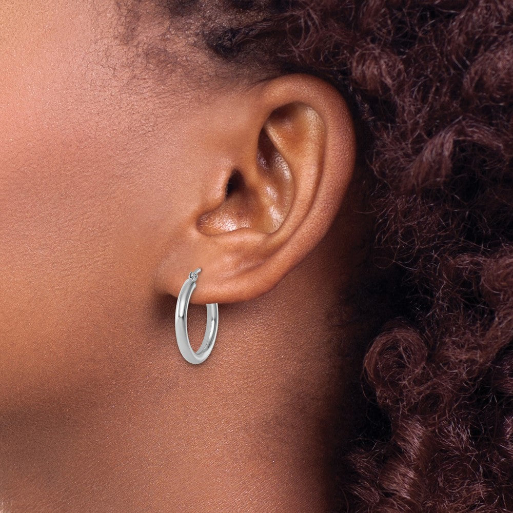 14K White Gold Polished 2.5mm Lightweight Tube Hoop Earrings
