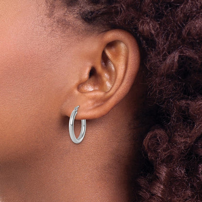 14K White Gold Polished 2.5mm Lightweight Tube Hoop Earrings