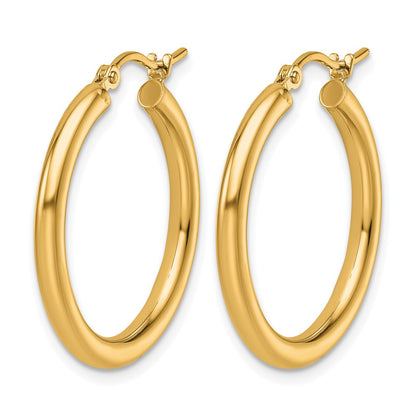 14K Yellow Gold Polished 2.5mm Lightweight Tube Hoop Earrings