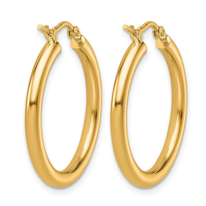 14K Yellow Gold Polished 2.5mm Lightweight Tube Hoop Earrings