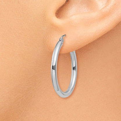 14K White Gold Polished 2.5mm Lightweight Tube Hoop Earrings