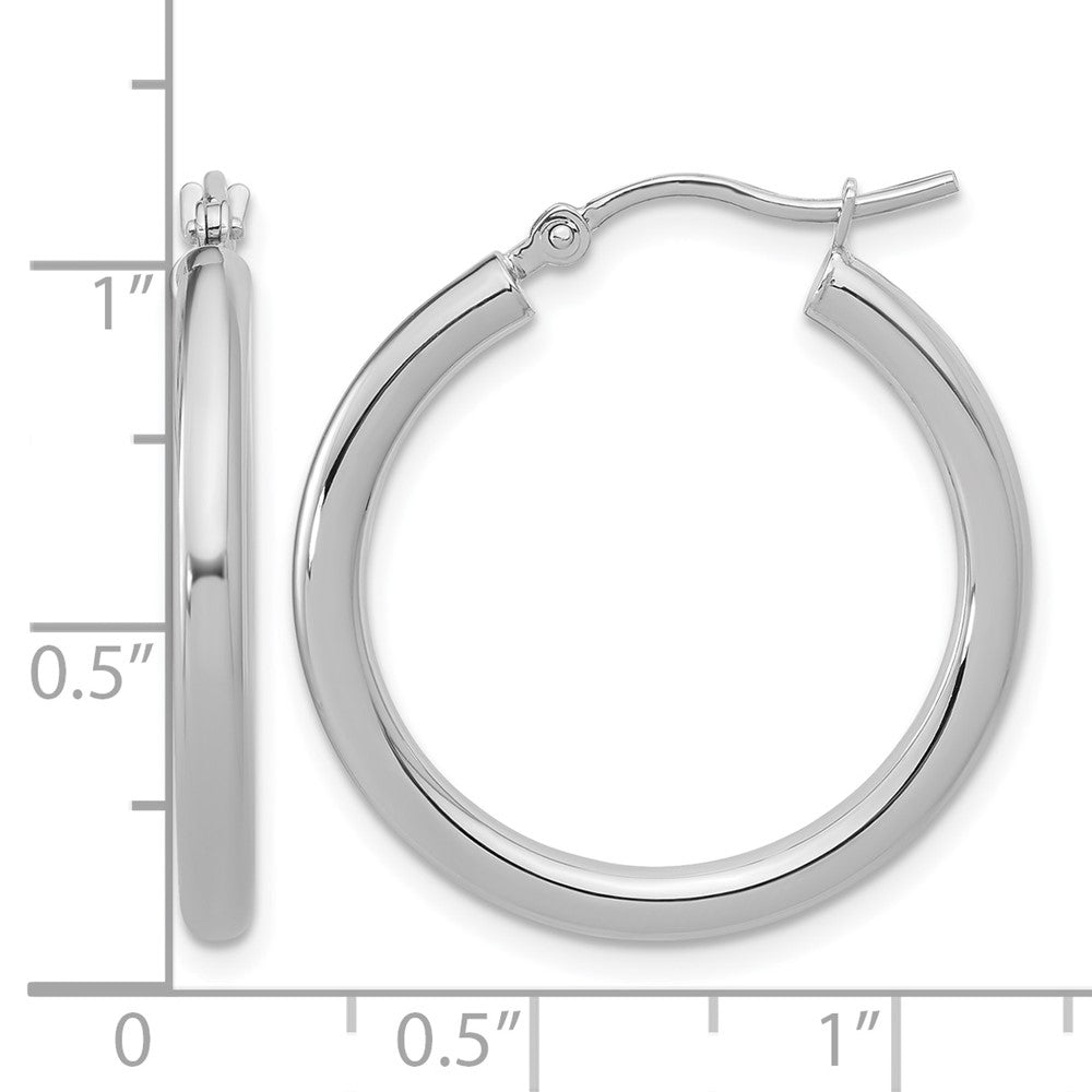 14K White Gold Polished 2.5mm Lightweight Tube Hoop Earrings