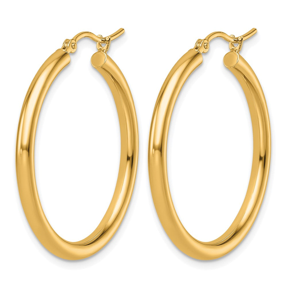 14K Yellow Gold Polished 2.5mm Lightweight Tube Hoop Earrings