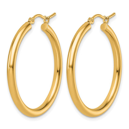 14K Yellow Gold Polished 2.5mm Lightweight Tube Hoop Earrings
