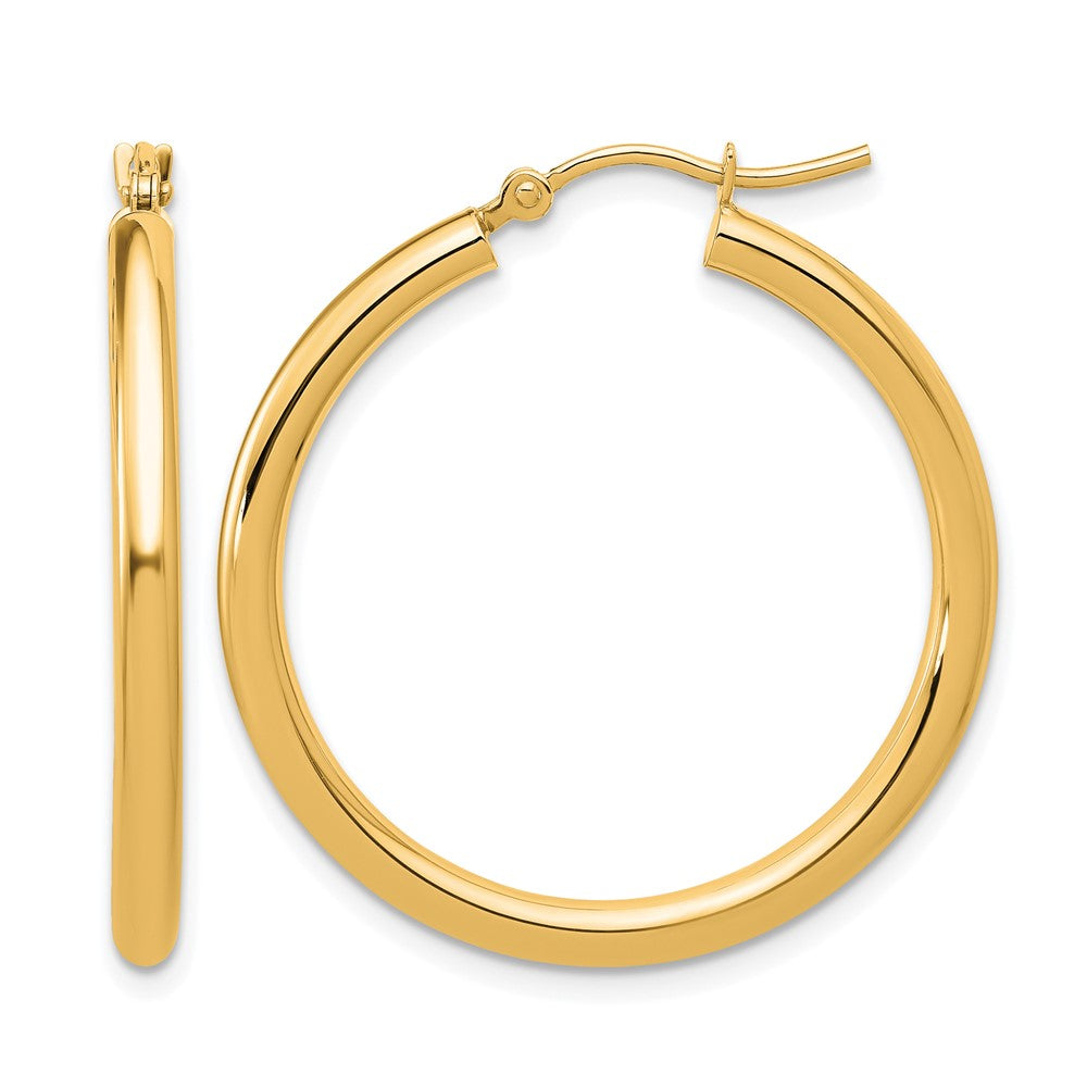 14K Yellow Gold Polished 2.5mm Lightweight Tube Hoop Earrings